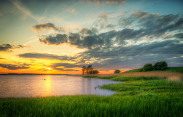 Картинка природа восходы закаты трава река германия закат