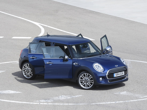 Обои картинки фото автомобили, mini, голубой, 2014г, uk-spec, 5-door, cooper, d