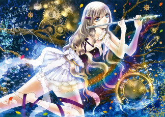 Картинка аниме музыка девушка флейта