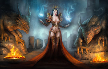 Картинка фэнтези красавицы+и+чудовища королева огонь драконы магия арт поза взгляд эротика