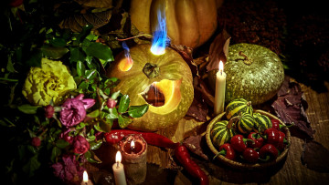 Картинка праздничные хэллоуин тыква свечи перец пламя