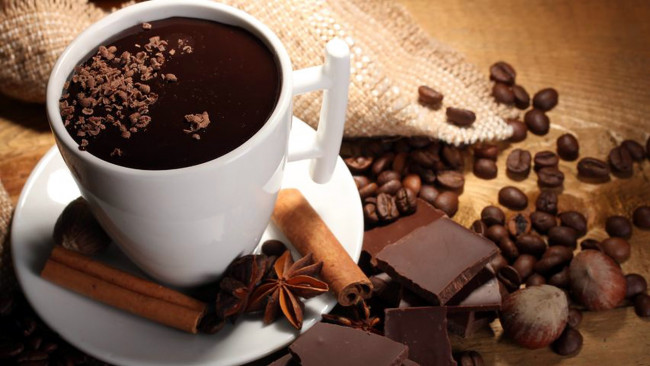 Обои картинки фото еда, кофе,  кофейные зёрна, шоколад, зерна, бадьян, корица