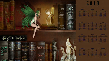 Картинка календари фэнтези крылья книга статуэтка фея