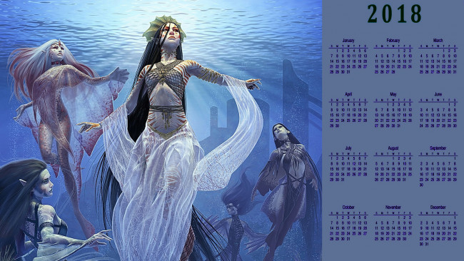Обои картинки фото календари, фэнтези, существо, девушка, вода