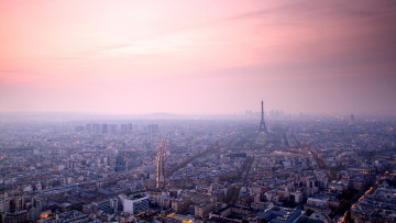 обоя города, париж, франция, вечер, панорама, эйфелева, башня