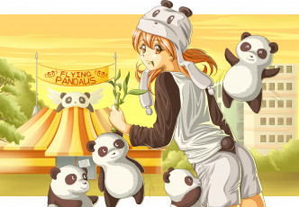 обоя аниме, animals, хвостик, панда, костюм, шапка