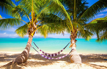 Картинка природа тропики vacation sunshine summer ocean sea palms beach берег песок пальмы море пляж hammock tropical paradise