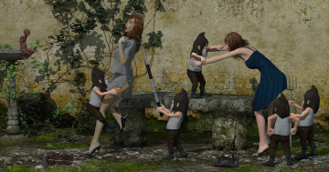 Картинка 3д+графика фантазия+ fantasy девушки взгляд фон гномы