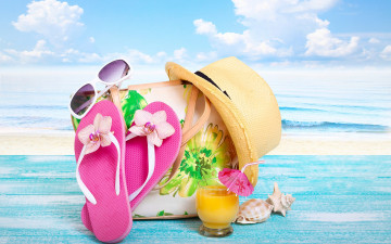 Картинка разное одежда +обувь +текстиль +экипировка отдых accessories beach summer vacation бассейн очки сланцы шляпа лето пляж каникулы