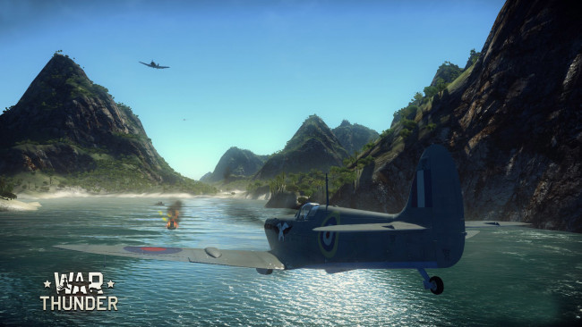 Обои картинки фото видео игры, war thunder,  world of planes, озеро, горы, полет, самолеты