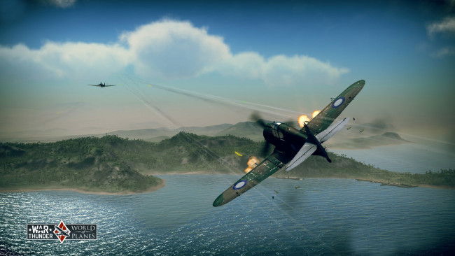Обои картинки фото war thunder, видео игры,  world of planes, море, полет, самолеты
