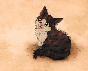 Картинка рисованное животные +коты настроение кошка