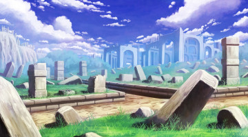 Картинка аниме город +улицы +здания руины