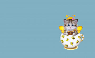 Картинка рисованное минимализм костюмчик пчёлка каёми хараи усики кружка котёнок детская арт мёд