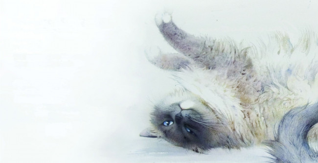 Обои картинки фото рисованное, животные,  коты, потягивается, лежит, кошка, арт, кот, акварель