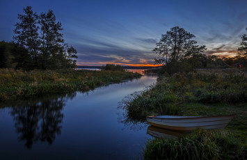 Картинка швеция корабли лодки +шлюпки деревья трава водоем закат