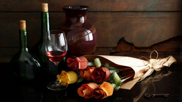 Картинка еда напитки +вино ключ бумажные вино бокал букет бутылка цветы