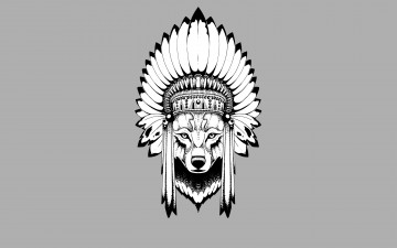 Картинка рисованное минимализм индеец wolf голова волк indian перья
