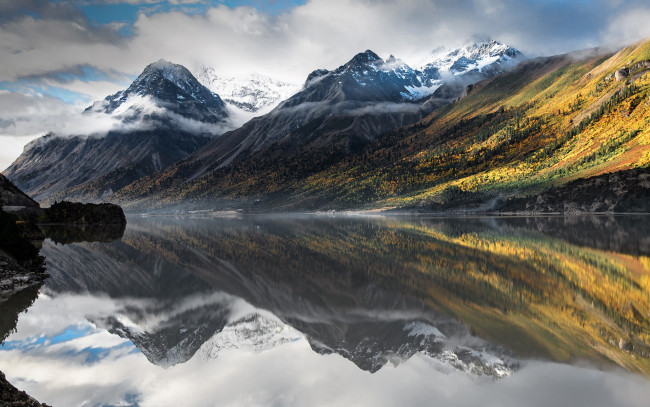 Обои картинки фото природа, реки, озера, облака, горы, ranwu, lake, тибетский, автономный, район, китай, озеро