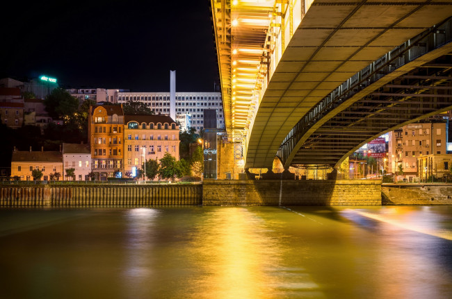 Обои картинки фото города, - мосты, река, здания, мост, фонари