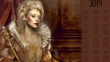 Картинка календари фэнтези 2019 calendar царица женщина взгляд украшение девушка бусы прическа