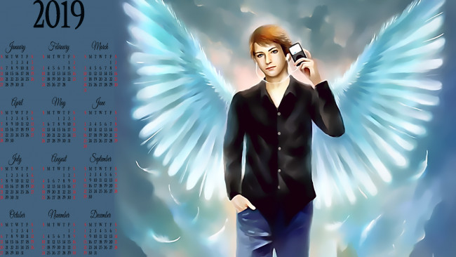 Обои картинки фото календари, фэнтези, 2019, calendar, одежда, ангел, мужчина, крылья