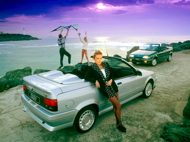 Обои картинки фото renault, 19, cabrio, автомобили, авто, девушками