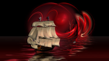 Картинка redsails sunset 3д графика sea undersea море красный фон корабль