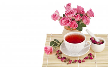 Картинка еда напитки Чай розы чай бутоны чашка ступка