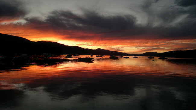 Обои картинки фото природа, восходы, закаты, лодки, озеро, закат