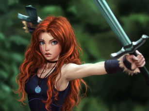 Картинка фэнтези девушки лицо взгляд медальон девушка меч рыжая воин