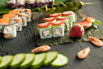 Картинка еда рыба +морепродукты +суши +роллы вкусно палочки рис лосось роллы