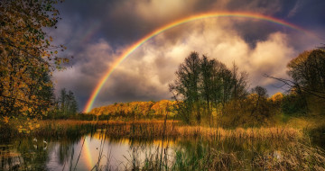 Картинка природа радуга озеро осень