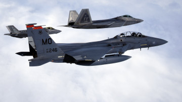 Картинка авиация боевые+самолёты f-22 raptor f-15 ввс сша lightning ii f-35 strike eagle air force