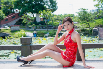 Картинка девушки -+азиатки азиатка поза шпильки платье мини