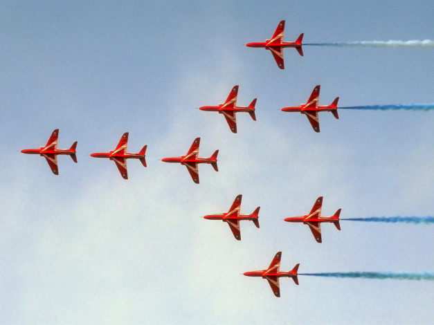 Обои картинки фото royal, air, force, red, arrows, авиация, другое