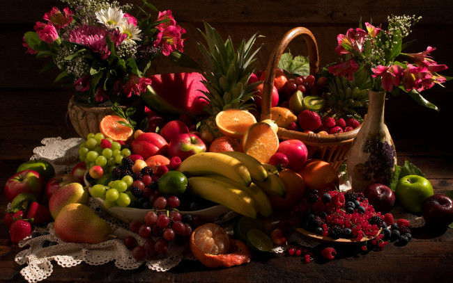 Обои картинки фото еда, натюрморт, изобилие, фруктов