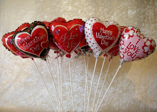 Картинка праздничные день св валентина сердечки любовь воздушные шарики надписи