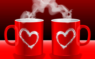 обоя векторная, графика, горячий, пар, кофе, любовь, кружка, чашка, сердечки, настроения
