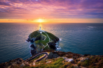 Картинка природа маяки мыс берег океан панорама маяк горизонт облака свет