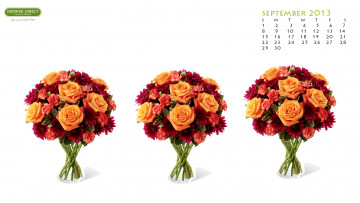 обоя календари, цветы, розы, хризантемы, гвоздики, лилии