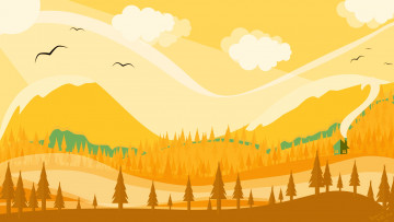 Картинка векторная+графика природа+ nature горы лес птицы облака