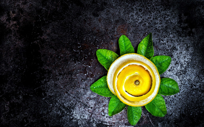 Обои картинки фото еда, цитрусы, лимон, цедра, листья