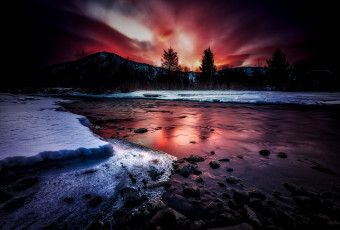 Картинка природа восходы закаты ночь горы река