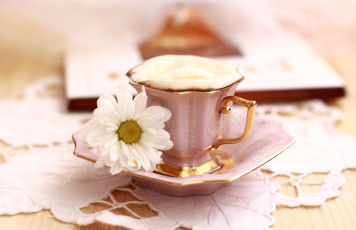 Картинка еда кофе +кофейные+зёрна чашка цветок пенка
