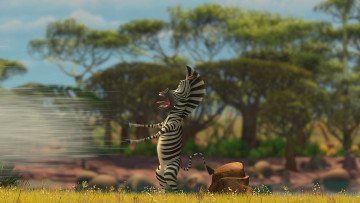 обоя мультфильмы, madagascar,  escape 2 africa, растения, камень, брызги, зебра