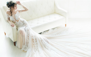 Картинка девушки -unsort+ невесты свадебное платье невеста азиатка диван стиль поза