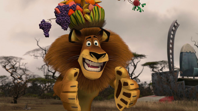 Обои картинки фото мультфильмы, madagascar,  escape 2 africa, растения, лев, фрукты