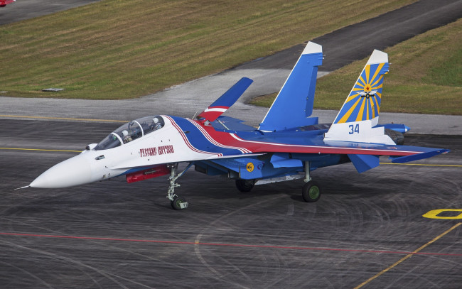 Обои картинки фото авиация, боевые самолёты, истребитель, российский, многоцелевой, су-30, двухместный