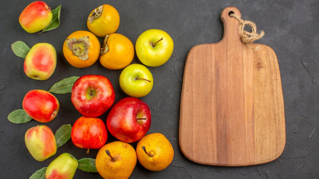 Обои картинки фото еда, фрукты,  ягоды, хурма, яблоки, груши